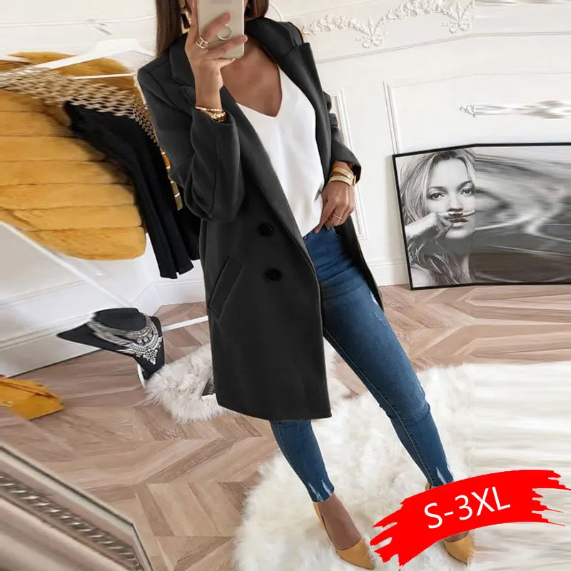Meilleur Femmes grande taille XXXL laine mélanges pardessus 2019 automne hiver à manches longues décontracté surdimensionné veste zippée manteau