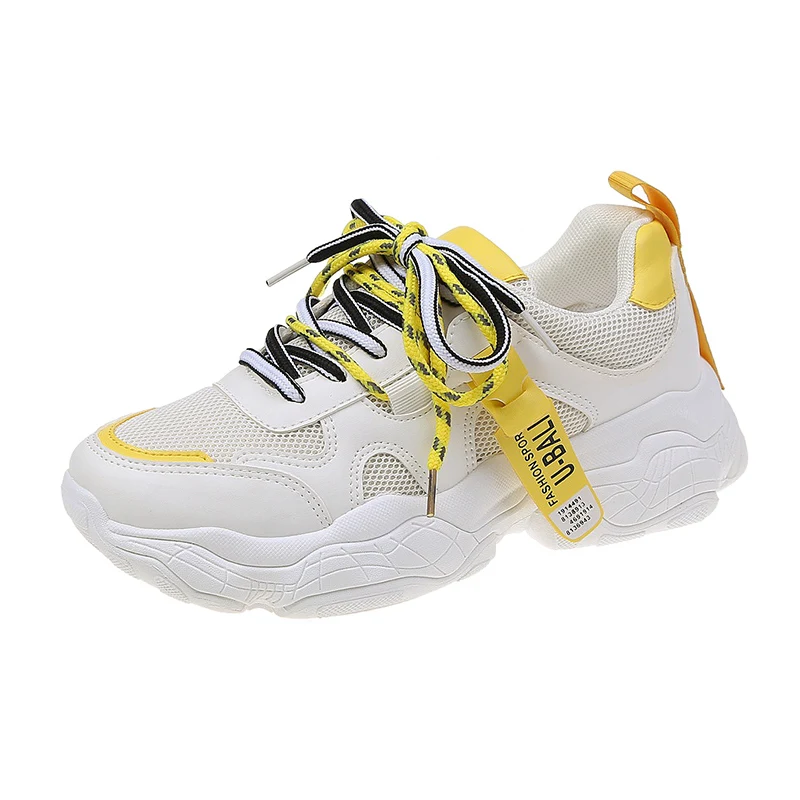 

2019 New Summer Breathable Running Shoes for Women White Mesh Sports Sneakers Female Pink Yellow Girls Athletic Footwear