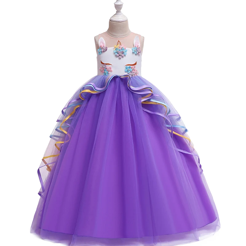 Зимние длинные Единорог платье Детские платья для девочек, платье принцессы для девочек вечерние платье на день рождения элегантные 14 От 10 до 12 лет