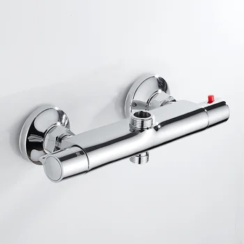 

Bath Shower Faucet Thermostatic Faucet Wall Mounted Mixer Valve Tap Temperature Control Rain Shower Chrome Bathroom Twin Outlet