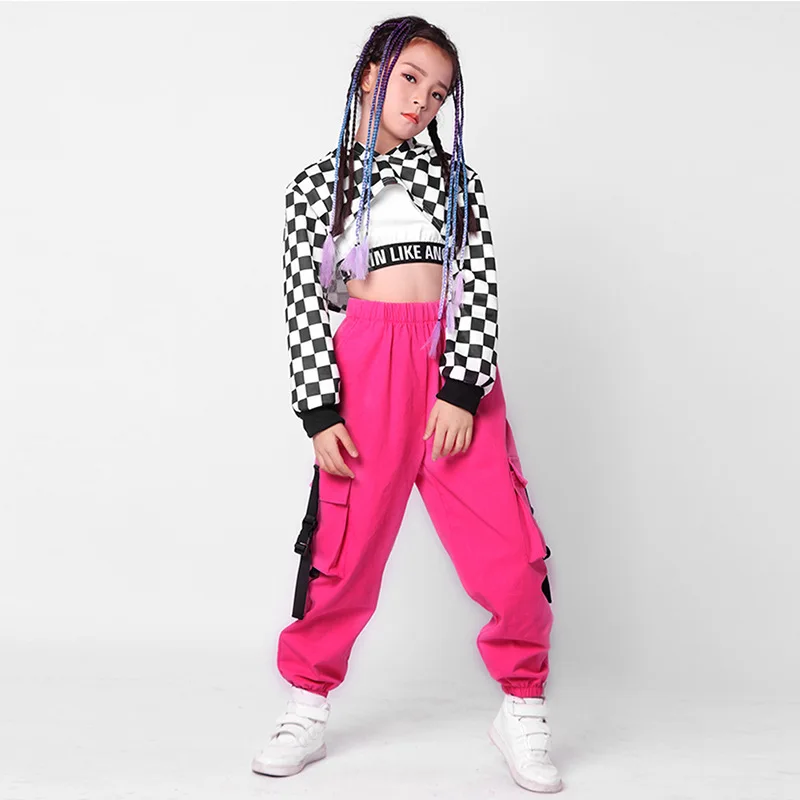 

Kids Hip Hop Jazz Dance Costumes Long Sleeve Hooded Top Vest Pants Girls Hip Hop Clothing Street Dance Performance Clothing