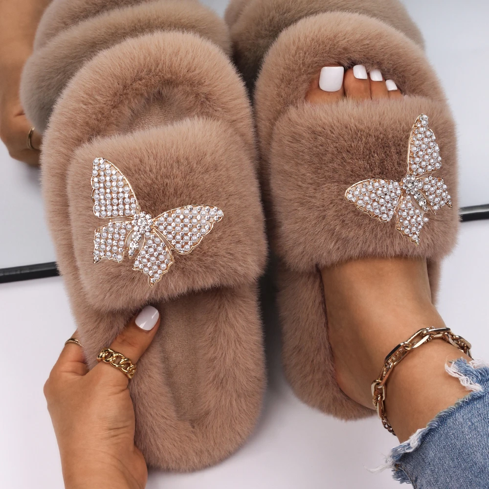 Designer faux fur slides Clearance