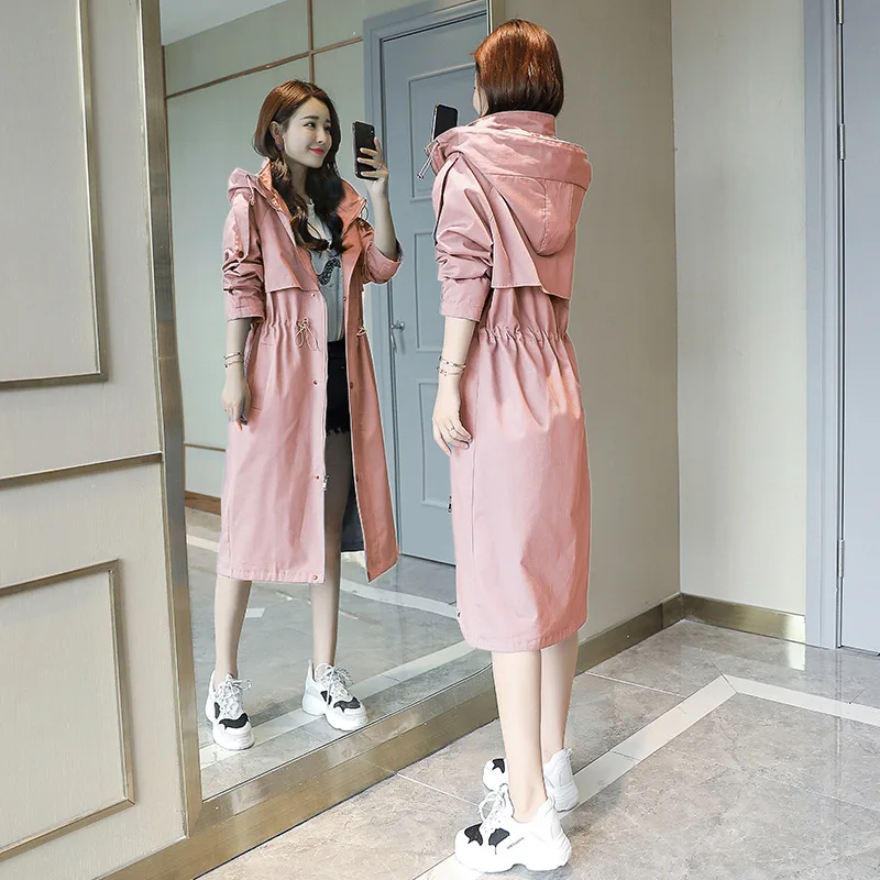 

2019 New Style CHIC Early Spring Trench Coat Women's Fashion Mid-length Korean-style Hooded Loose-Fit LULU Coat Women's Thin