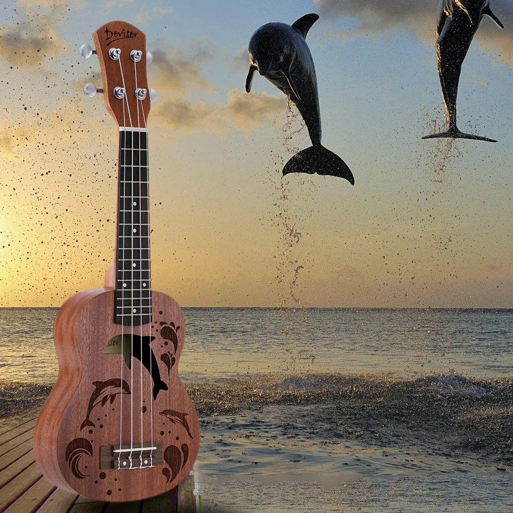 Горячая 21 дюймов укулеле Сапеле Ukelele мини Hawai 4 Струнные инструменты гитара красное дерево, гриф шеи - Цвет: Dolphin
