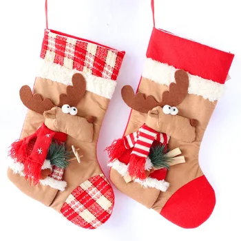 

3D Elk Christmas Socks 2 Design Deer Red Socking Pendant Gift Candy Bag New Year Gift Loot Bag Hanging Home Decoration