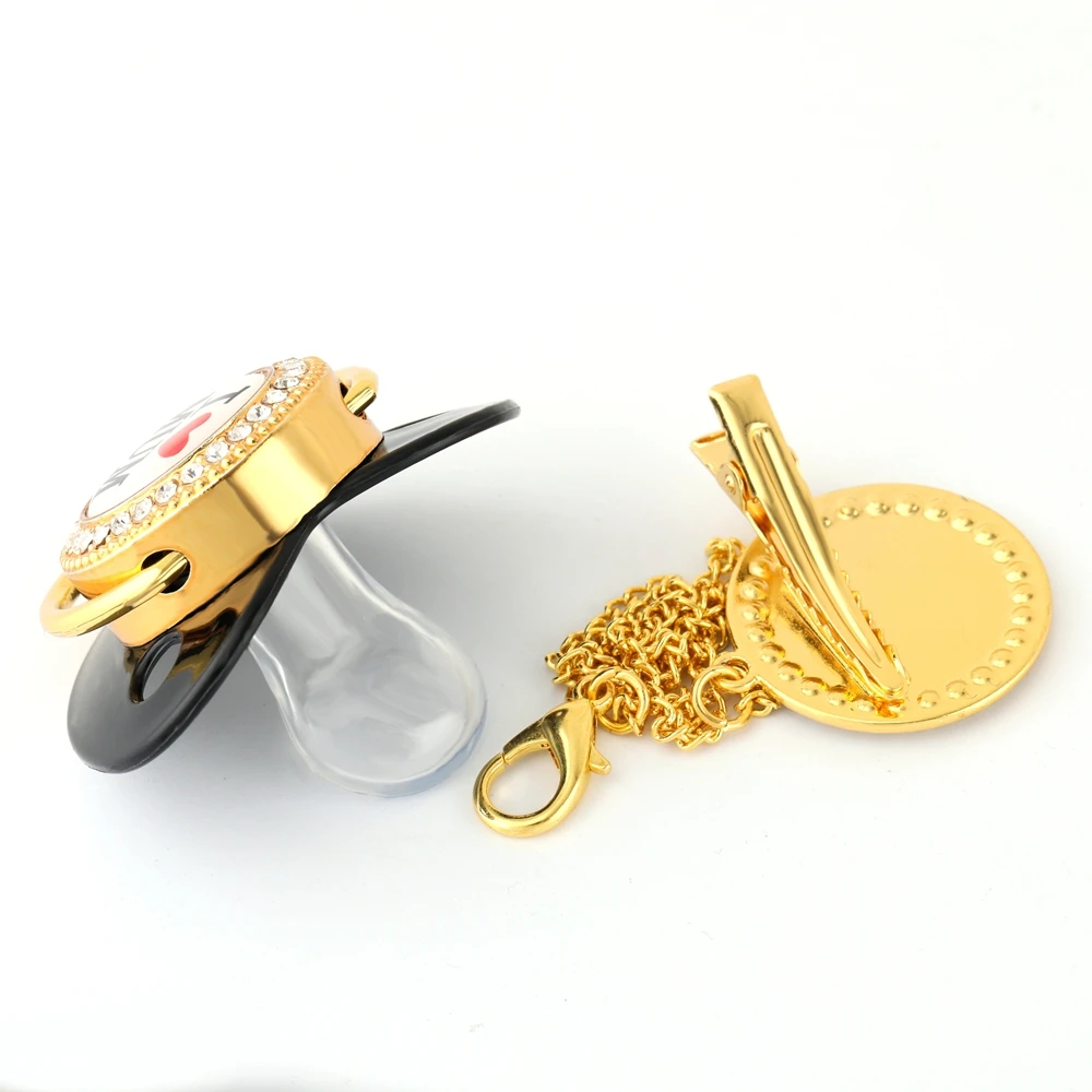 Luxury Golden I Love Mum Bling Pacifier with Chain Clip Newborn Baby Boy Girl Dummy Nipples Food Grade Silicone Pacifier Soother