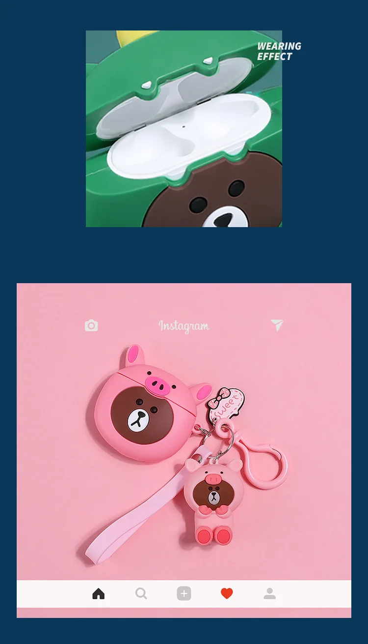 Для AirPods чехол для девочек прекрасный стиль уникальный мультфильм кожухи головных телефонов для Airpods 2 Прекрасный защитный чехол с ремешком для ключей с пряжкой