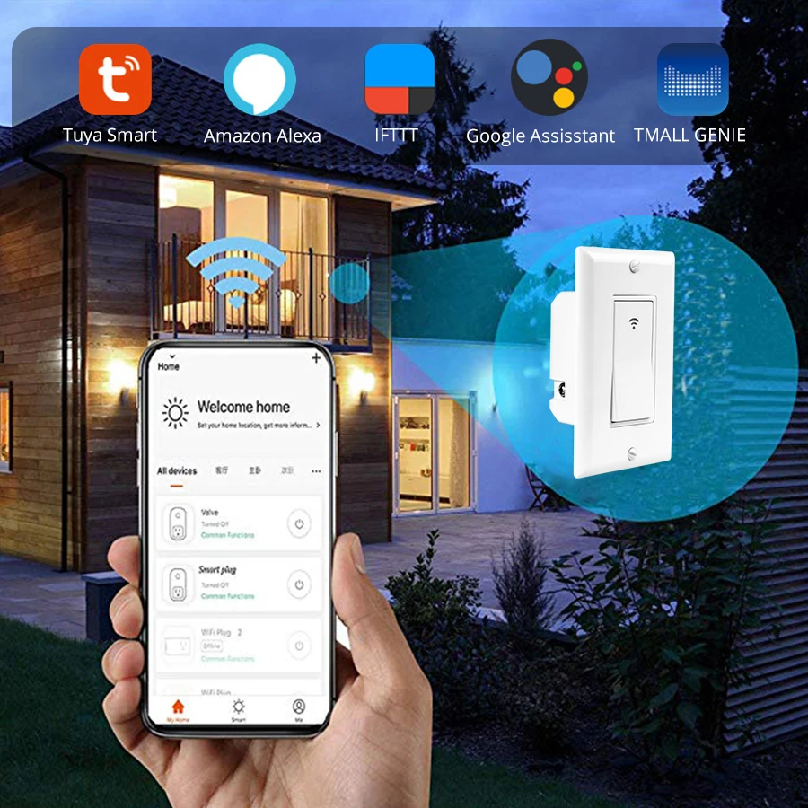 Wi-Fi дистанционный переключатель освещения кнопочный приложение Smart Life/приложение Tuya дистанционного Управление работает с Amazon Alexa Google Home голосовое Управление нам 1/2/3