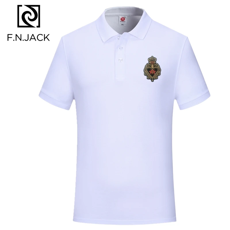 F.N.JACK, трендовая Мужская классическая рубашка поло, хлопковые топы с коротким рукавом для мужчин, повседневные одноцветные летние поло