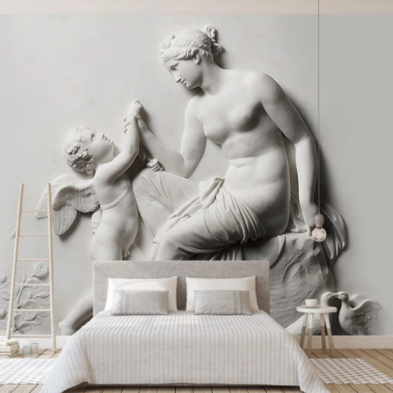 

Custom Any Size 3D Wall Mural Wallpaper 3D Stereoscopic Angel Carving Relief Living Room Sofa Backdrop Seamless Mural Wall Paper