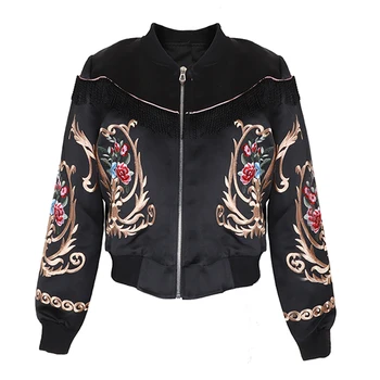

VERDEJULIAY Vintage Black Jacket 2020 Spring Autumn New High Quality Designer Flower Embrodiery Tassel Luxury Women Jacket Top