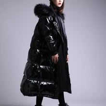 X-Long 90% пуховик с капюшоном и воротником из натурального меха, зимняя теплая куртка для женщин, толстая Водонепроницаемая Женская парка, зимняя верхняя одежда