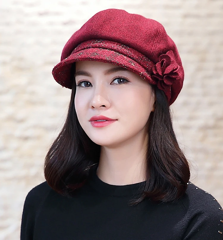 FS Auutmn Winter Octagonal Hat for Women Solid Plain Newsboy Cap Men Ladies Casual Wool Hats Winter Beret Women Painter Caps