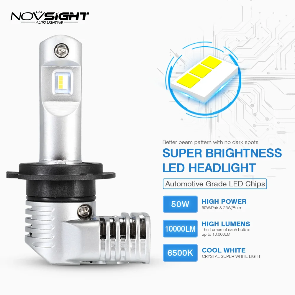 Светодиодные лампы для автомобильных фар NOVSIGHT H7 H4 H11 H16JP 9005 9006 9012 P13 PSX24W PSX26W 50W 10000LM