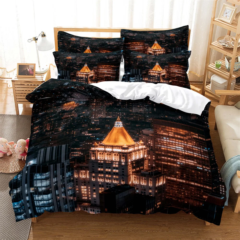 

City night view Digital Bedding Sets Home Bedclothes Super King Cover Pillowcase Comforter Textiles Bedding Set bed cover set