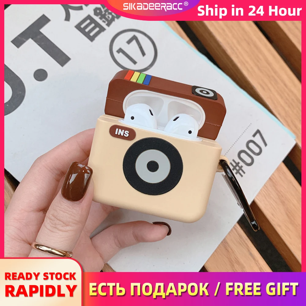 

Fahion Wireless Bluetooth Earphone Camera Model Soft Silicone Case For Airpods 1 2 With Keychain Easy To Carry Dustproof Cover