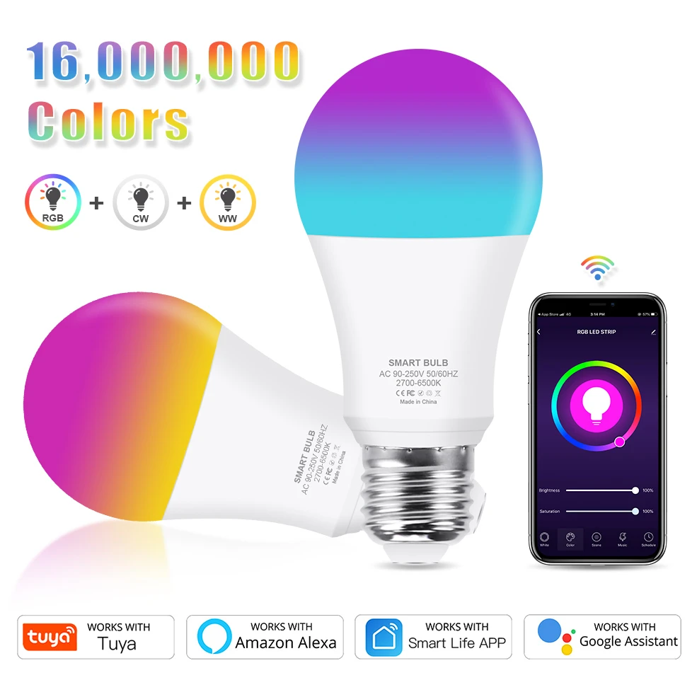 LED Wifi Smart Light Bulb Dimmable RGB+W Lamp E27 E26 B22 For Alexa Google LED Wifi Smart Light Bulb Dimmable RGB+W Lamp E27 E26 B22 For Alexa Google