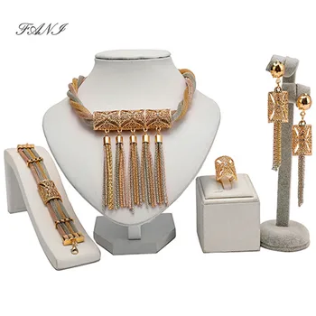 

Fani 2020 Dubai Gold Colorful Bridal Jewelry Sets Wholesale Fashion Exquisite statement Woman costume Wedding Jewelry set