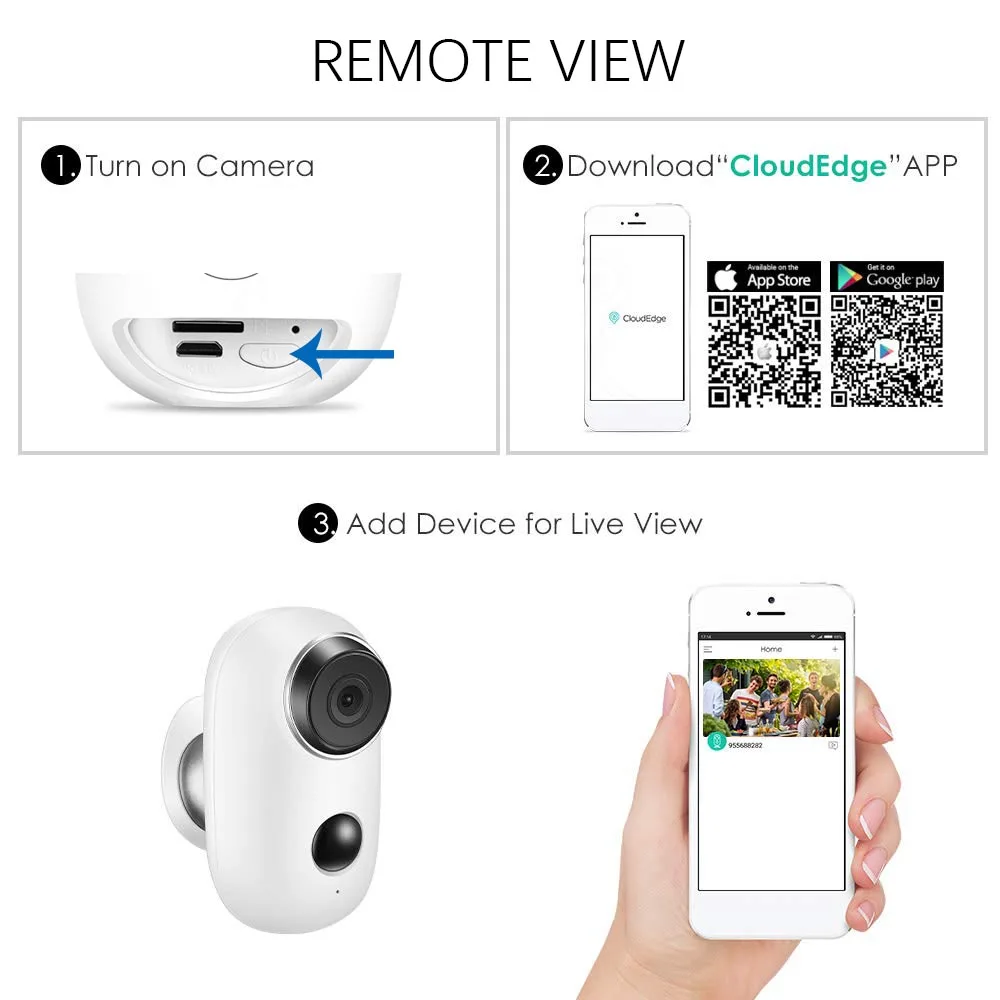 14WiFi IP Security Camera 1080p Rechargeable Outdoor Battery Powered Solar Panel C