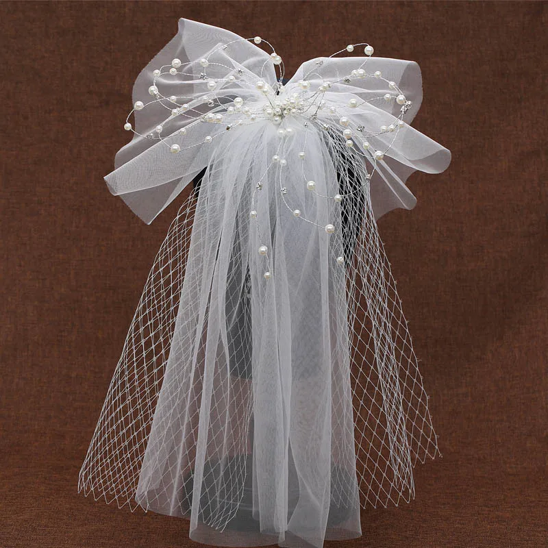 

Свадебные аксессуары для невесты, бант, жемчужные стразы, ободки для женщин, свадебный головной убор, вуаль для невесты с заколками для волос, украшение для волос