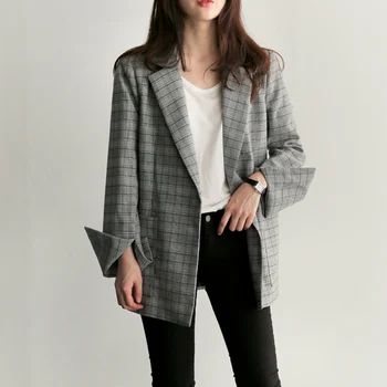 

Korean Plaid Female Blazer Jacket Fashion Bow Sashes Split Sleeve Elegant Office Ladies Blazers For Women With Belt Feminino
