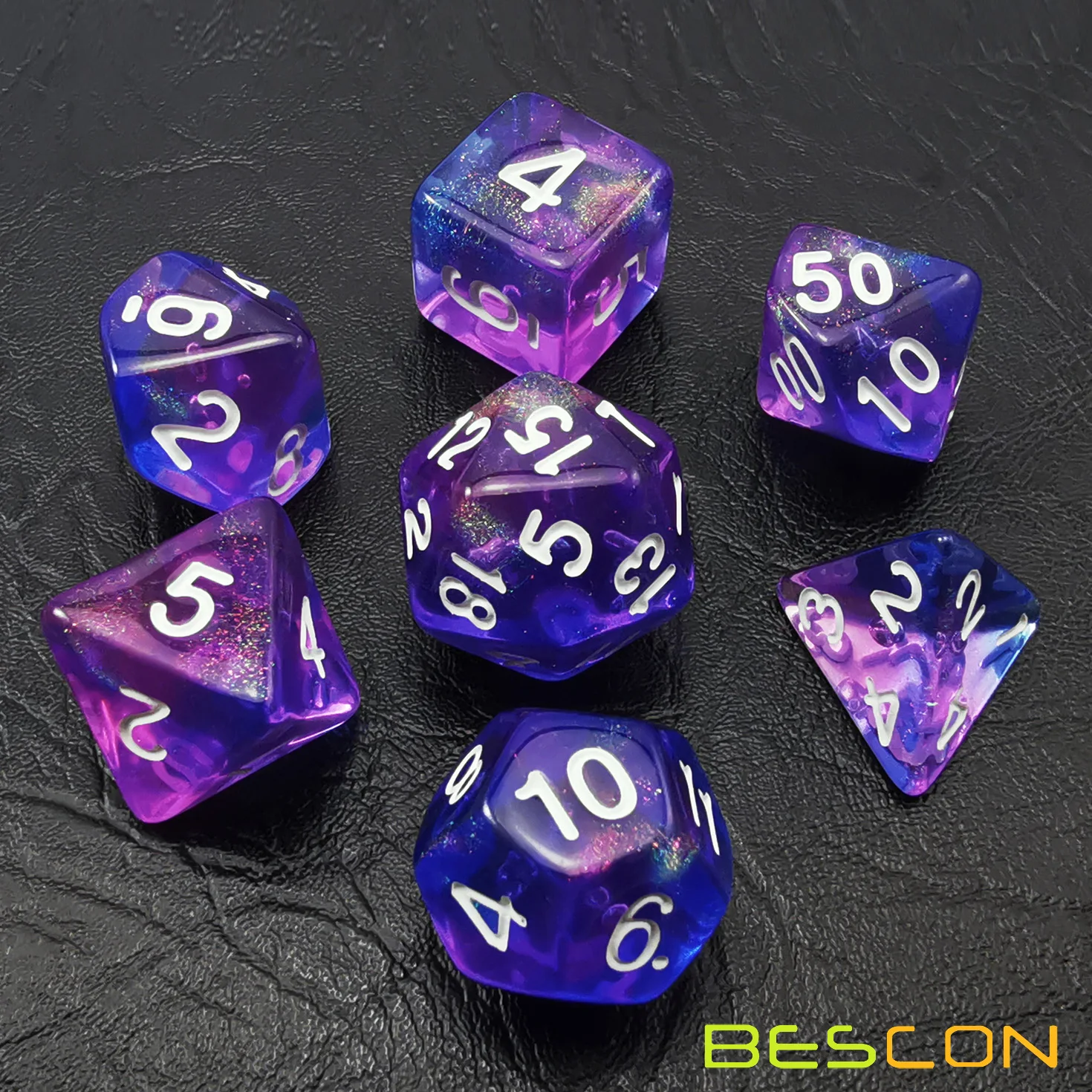 Bescon New Moonstone Dice Orchid, Polyhedral Dice Set of 7 4