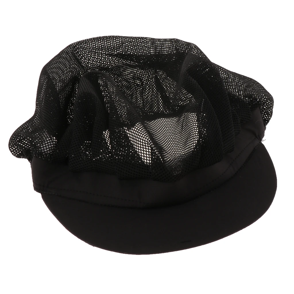 Women Men Chef Mesh Hat with Elastic Band Kitchen Hair Net Catering Cooking Working Breathable Headwear Cap - Black (Pack of 3)