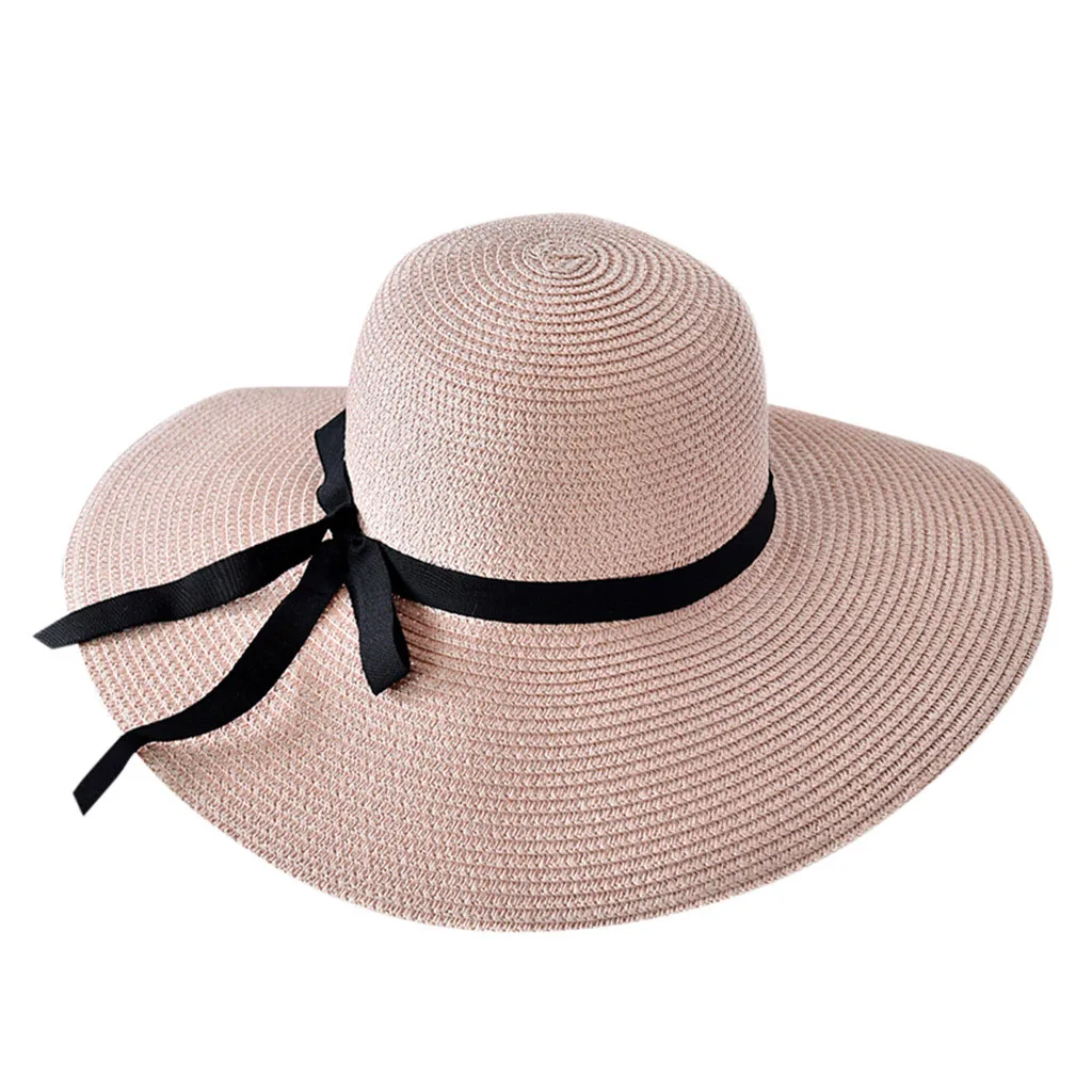 SAGACE Hat lady big along the bow visor straw hat sun hat winter autumn Straw Sunhat Women Beach Wide Brim Outdoor Travel