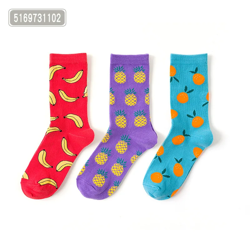 Женские носки, 3 пары в комплекте, носки без пятки, осенние и зимние новые хлопковые носки с фруктовым принтом, женские красные носки в Корейском стиле, подарок для женщин - Цвет: 516973-2