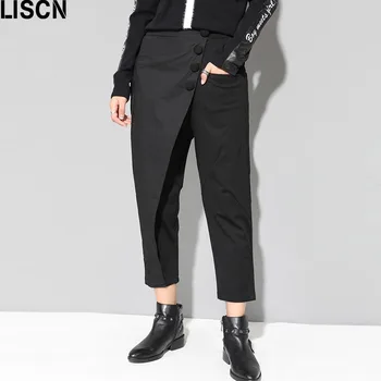 

Big Size High Waist Flat Elastic Waist Pants Loose Women Leg Ankle-Length Pants Black Fashion Harem Pants Spring Autumn 2019