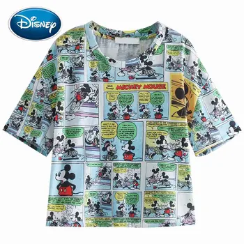 

Disney Stylish Cute Mickey Minnie Mouse Cartoon Letter Print T-Shirt O-Neck Pullover Fashion Women Short Sleeve Loose Tee Tops
