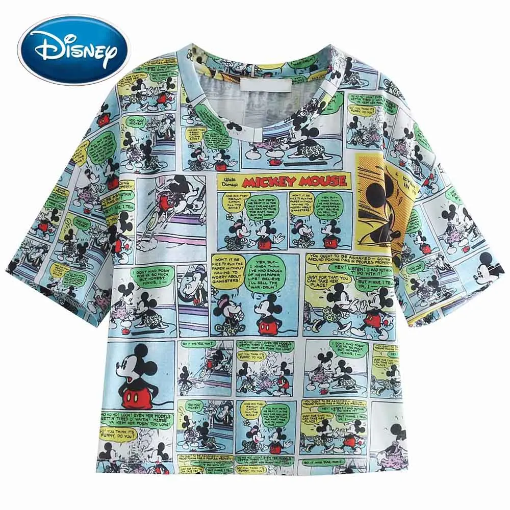 Стильная Милая футболка Disney с мультяшным принтом Микки и Минни Маус пуловер