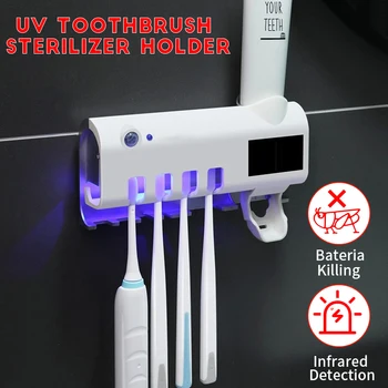 

Solar PIR Induction Electric Toothbrush Sterilizer UV Light Antibacterial Toothbrush Holder Toothpaste Dispenser Wall Mount