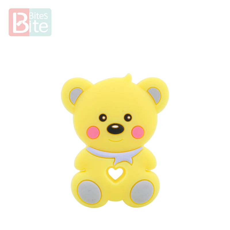 yellow bear 5 шт., детский прорезыватель, силиконовый, для грызунов, медведь, соска, цепочка, подвеска, пищевой сорт, перле, силиконовые бусины, детские товары, подарок для новорожденной медсестры - Цвет: yellow bear
