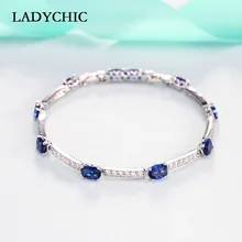 LADYCHIC роскошный голубой зеленый овальный циркон серебряный цвет браслеты очаровательный кристалл невесты свадебные украшения для женщин Модный браслет LB1001