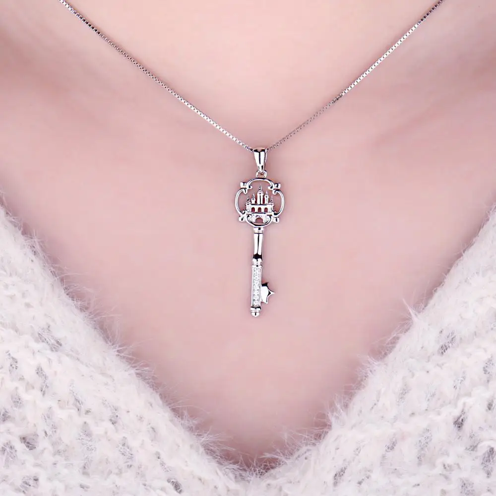 JewelryPalace Cubic Zirconia Castle Key Pendant Necklace Without Chain 925 Sterling Silver Pendant Jewelry for Women Fashion