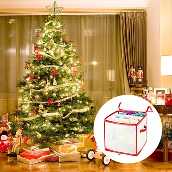 

Square Storage Box for Christmas Tree Baubles Transparent Red Decorations Store Gifts Home Organization Save Space 64 Capacity