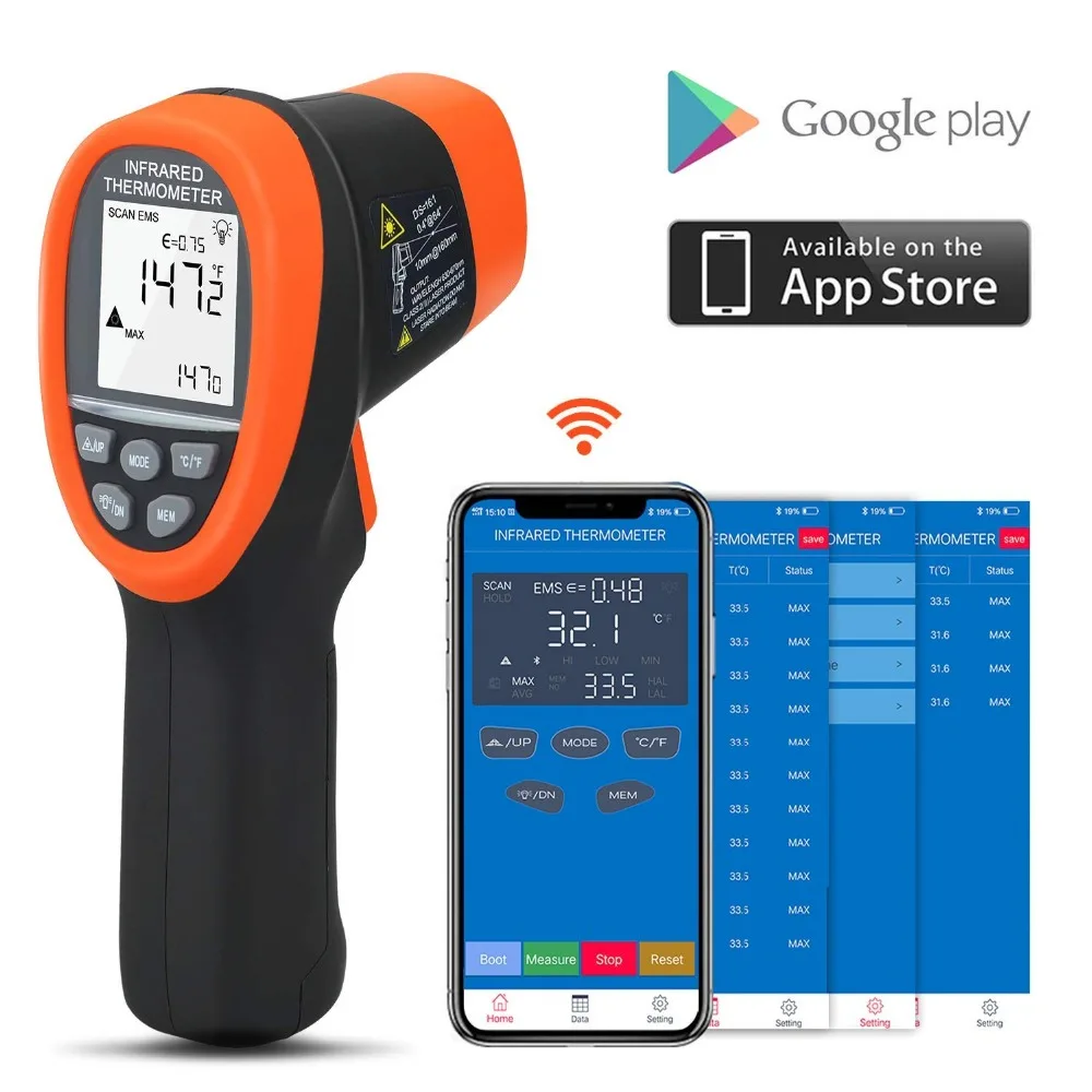 

BTMETER Digital Non-Contact IR Thermometer -58 to1472℉(-50 to 800℃),Laser IR Temperature Tester with Bluetooth APP， BT-985C-APP