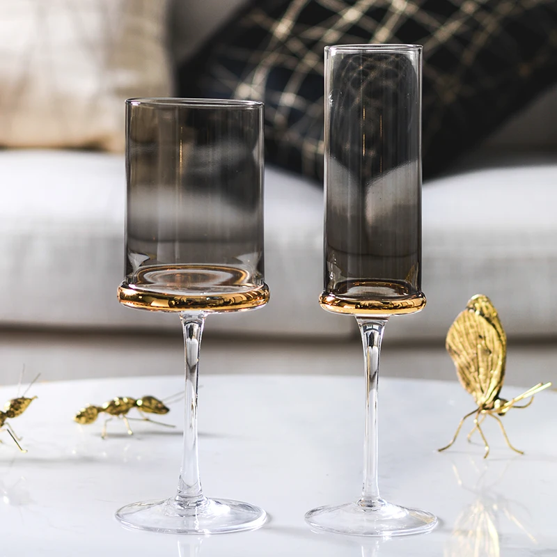 

Scandinavian wine glasses plating Gray/transparent Champagne Cup goblet whiskey glasses Water Cup kitchen hotel drink glasses