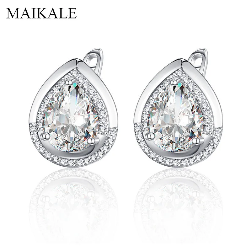 MAIKALE тренд капли воды CZ серьги-гвоздики для женщин Красочные кубический цирконий драгоценный камень Золото Серебро очаровательные серьги вечерние Ювелирные изделия Подарки