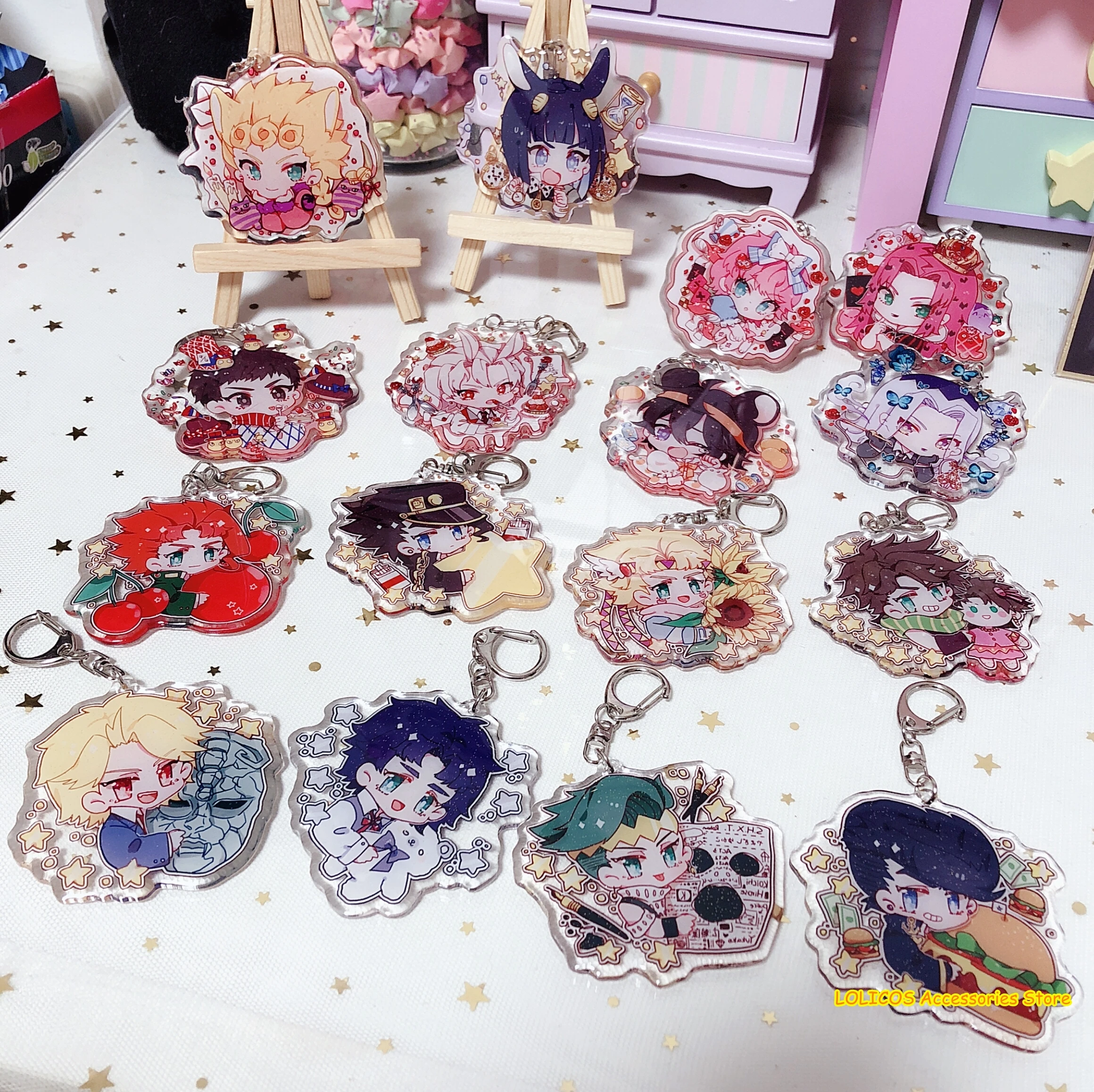 

JOJO's Bizarre Adventure Golden Wind Keychain Bucciarati Jotaro Josuke Acrylic Pendant Keyring Cosplay Bedge Badge Brooch Pin