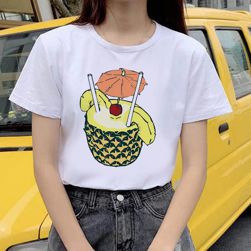 

90s Graphic Rock Top Tees Female Colored pineapple T Shirt Women Harajuku Vintage T-shirt Fashion Queen Tshirt