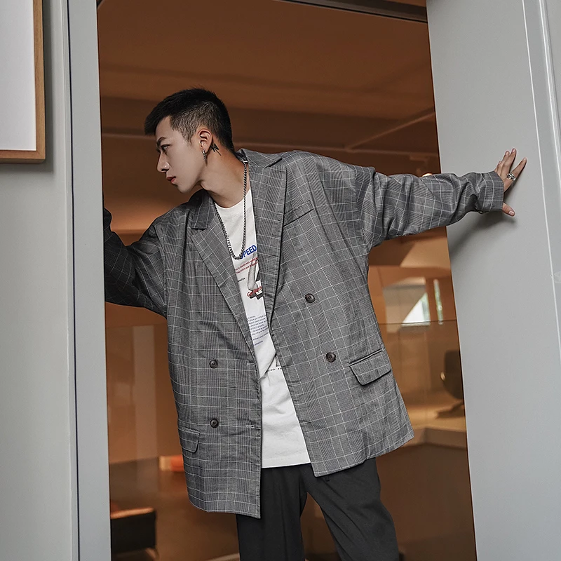 Men's suit 2019 season suits new slim body check printed long-sleeve suit jacket casual casual personality youth men's wear Men's suit 2019 season suits new slim body check printed long-sleeve suit jacket casual casual personality youth men's wear