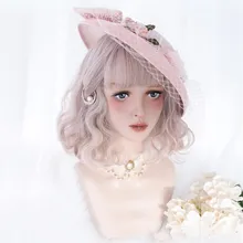 Косплей салон Лолита 30 см милый синий розовый серый коричневый кудрявый короткий Боб челка синтетический парик для костюмированной вечеринки на Хэллоуин