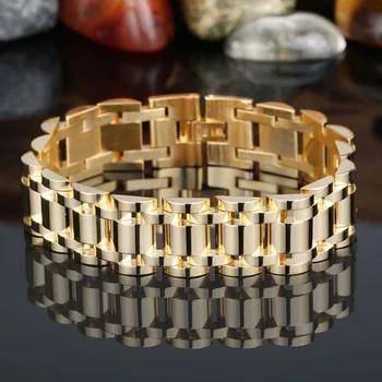 

Personality Design Gold Bracelet Chain Fitness Stainless Steel Bike Motorcycle Link Chain Huge Heavy Men's Boy's Bracelet Bangle