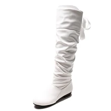 Taglia 43 stivali al ginocchio tacco spesso elasticizzato in pelle PU Botas dolce gamba sottile stivali lunghi donna bianco nero rosso Martin stivali