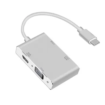 

4 in 1 USB 3.1 USB C Type C to HDMI VGA DVI USB 3.0 Adapter Cable for Laptop Apple USB C HUB Splitter