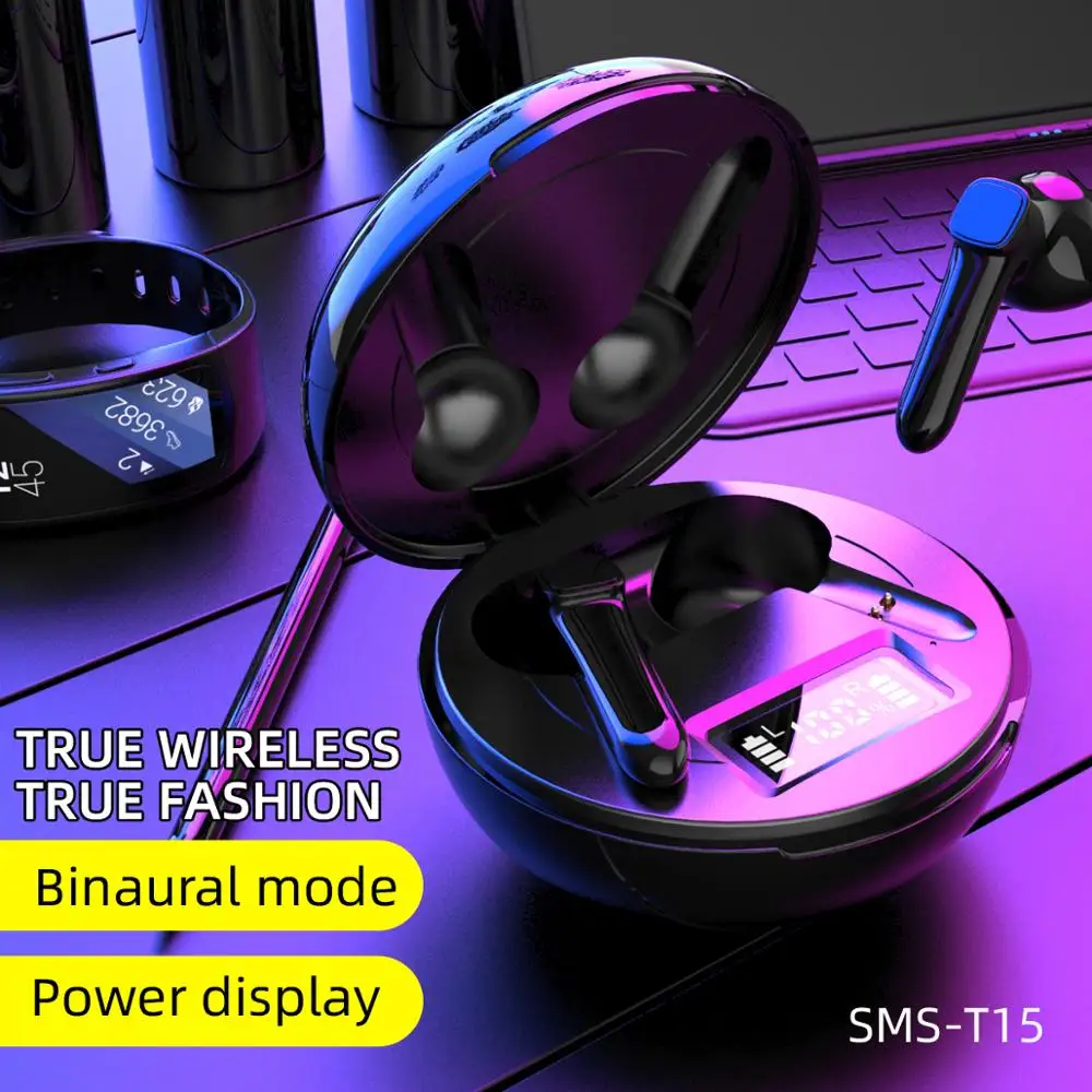 Semi in ear Bluetooth headset 5 0 sports earbud wireless headset with LED digital display true wireless stereo binaural headset