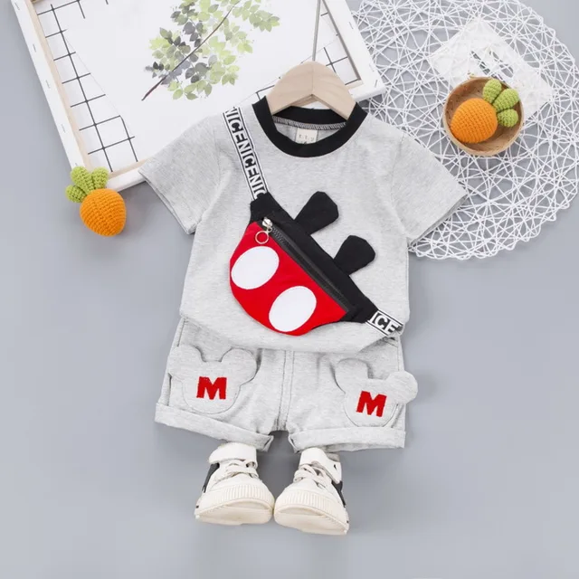 New Summer Baby Clothes Suit Children Fashion Boys Girls Cartoon T-Shirt Shorts 2Pcs/set Toddler Casual Clothing Kids Tracksuits JH mq S Gray