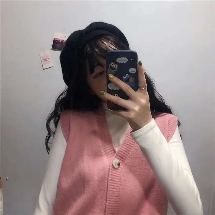 Autumn Women Solid Color Sweater Cardigan Vest Loose Wearing A Small Korean New Knitted Cardigan Single-breasted Women Vest
